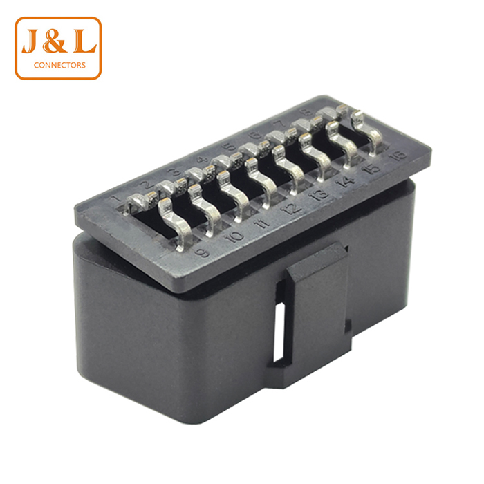 OBD2公頭16針/OBDII插頭中間對(duì)折彎汽車診斷連接器公插頭